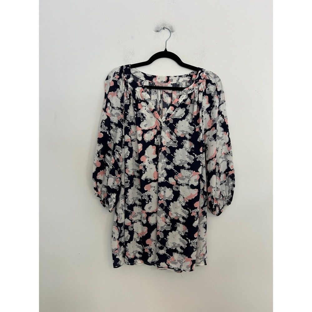 Saint Tropez West Womens Abstract Floral Tunic Top Navy Pink 3/4 Sleeve XL‎